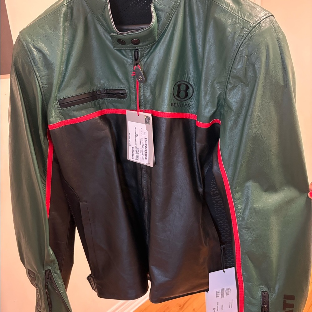 Bentley Green and Black Leather Bomber Jacket